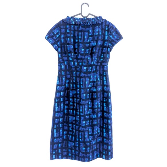 Boden Wool Abstract Short Sleeve Blue Shift Midi Dress Size 6 Long - Picture 2 of 7